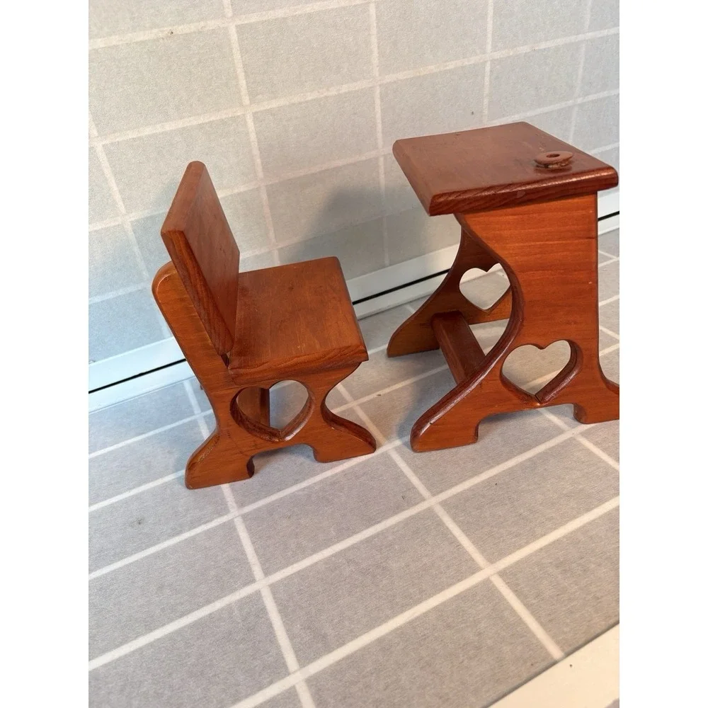 American Girl Doll/Babydoll Primitive School Desk Wooden Heart Cut Outs Handmade